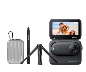 Insta360 Go 3 Black - Kit premium da 64 GB, impermeabile, 2,7 K (5 m), con Action Pod e Flip Screen. Include bastone invisibile per selfie, treppiede da tavolo estensibile e custodia in alluminio