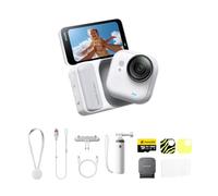 Insta360 GO Ultra Pack lifestyle Bianco- Mini action cam 4K, vlog camera, fotocamera POV a mani libere, sensore 1/1,28″, pockect cam 53 g, FOV 156°, autonomia 200 min, indossabile per sport, vlog