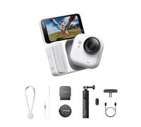 Insta360 GO Ultra Pack Vlogger Bianco Artico- action cam mini 4K a mani libere, indossabile, superba in bassa luce, montala ovunque, stabilizzazione FlowState, 200 min di carica, impermeabile 10m