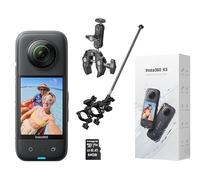 Insta360 X3 - Action Camera da motociclista a 360 gradi, include supporto per manubrio di bici in terza persona + scheda di memoria Micro SDHC da 64 GB