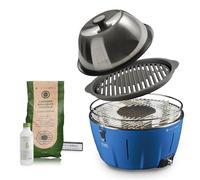 InstaGrill | Barbecue a carbonella con Coperchio e Griglia in Ghisa. Da Balcone, Portatile. Include Batteria Ricaricabile, Carbone e Gel per accensione. PRO Blu Oceano