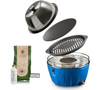 InstaGrill | Barbecue a Carbonella con Griglia in Ghisa, Coperchio cottura forno e Piastra. Da Balcone, Portatile. Include Batteria Ricaricabile, Carbone e Gel per accensione. MASTER GRILLER Blu