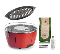 InstaGrill | Barbecue da Tavolo o Balcone a carbonella con Griglia in Ghisa. Barbecue Portatile, da Campeggio con Batteria Ricaricabile, Carbone e Gel per accensione. ADVANCED Rosso Corallo