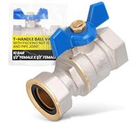 Instalguru Valvola A Sfera 1/2'' Filettatura Femmina Raccordo Filettato Farfalla PTFE Ottone 10 Bar 120°C Acqua Potabile Riscaldamento Valvola Unione