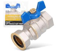 Instalguru Valvola A Sfera 3/4'' Filettatura Femmina Raccordo Filettato Farfalla PTFE Ottone 10 Bar 120°C Acqua Potabile Riscaldamento Valvola Unione