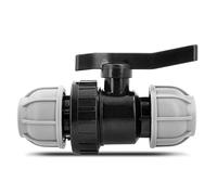 Instalguru Valvola a sfera raccordo PE Valvola clamp a 2 scomparti PN | Valvola a sfera Valvola di intercettazione Rubinetto di intercettazione Con raccordo a compressione, Nero/Grigio, 25x25 mm