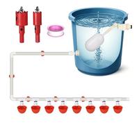 Installazione automatica dell'abbeveratoio per pollame, sistema completo di condutture in PVC con 8 tazze, connettori a T, valvola a galleggiante, kit fai da te facile
