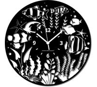 Instant Karma Clocks | Orologio da Parete Tema Acquario in Legno HDF | Decorazione Artistica per Casa Ufficio Negozio | Design Marino con Pesci Tropicali e Alghe | Ø 30 cm
