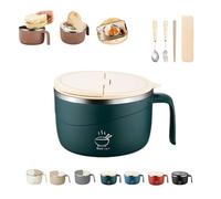 Instant Noodle Bowl with Lid, 1200ml Stainless Steel Ramen Bowls for Office & Dorm, Leak Proof Large Pasta Bowls with Drain Holes & Phone Holder, Double-Layer Anti-Scald Soup Cup (E)