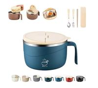 Instant Noodle Bowl with Lid, 1200ml Stainless Steel Ramen Bowls for Office & Dorm, Leak Proof Large Pasta Bowls with Drain Holes & Phone Holder, Double-Layer Anti-Scald Soup Cup (F)