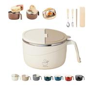 Instant Noodle Bowl with Lid, 1200ml Stainless Steel Ramen Bowls for Office & Dorm, Leak Proof Large Pasta Bowls with Drain Holes & Phone Holder, Double-Layer Anti-Scald Soup Cup (C)