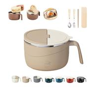 Instant Noodle Bowl with Lid, 1200ml Stainless Steel Ramen Bowls for Office & Dorm, Leak Proof Large Pasta Bowls with Drain Holes & Phone Holder, Double-Layer Anti-Scald Soup Cup (A)