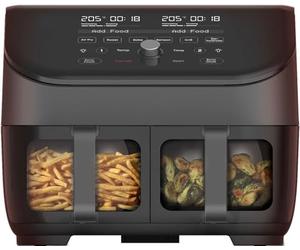 Instant Pot Freidora de aire Vortex Plus Dual - Negra, de gran capacidad (7,4 L), Con dos cestas de 3,7 L, ventana transparente, función deshidratadora, grill, horneado, asado, recalentado