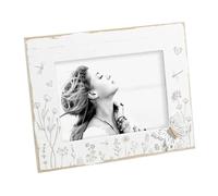 Instant Project Cornice Foto 13x18 Bianca Stile Shabby Chic con Farfalla in Metallo Bianca Portafoto Orizzontale Bianco in Legno con Decori Floreali, Cuori, Libellule con Farfalla 3D in Metallo