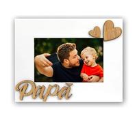 Instant Project Cornice Papà in legno bianco 10x15 con scritta Papà e cuori decorativi - Cornice foto orizzontale con vetro - Idea regalo personalizzata per babbo, compleanno, Natale, festa del papà