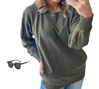 Instantaneou Sweatshirt, Women's Ribbed Accent Pocketed Pullover, with Pockets, Fall Batwing Sleeve Ribbed Crewneck (Army Green,XXL)