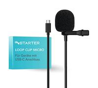 Instarter Microfono lavalier con clip 360° - connessione USB-C, cavo da 6 m, con antivento e custodia - per fotocamera, smartphone, tablet, PC