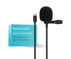 Instarter Microfono lavalier con clip 360° - connessione USB-C, cavo da 6 m, con antivento e custodia - per fotocamera, smartphone, tablet, PC