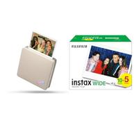 instax Fujifilm Link WIDE 2 Duo Beige, Stampante Compatta per Smartphone + Confezione da 50 Pellicole Instantanee Formato WIDE, Dimensioni Stampa 62x99 mm