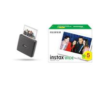 instax Fujifilm Link WIDE Mocha Grey, Stampante Compatta per Smartphone + Confezione da 50 Pellicole Instantanee Formato WIDE, Dimensioni Stampa 62x99 mm