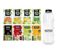 INSTICK Bevanda istantanea senza zucchero (confezione tè freddo & classico + Borraccia Tritan 1L) 8x12 bustine - per 0,5-1 litro Bevanda vegana in polvere, a basso contenuto calorico, vitamina C