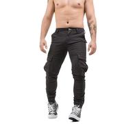 Instinct I Pantaloni Cargo Uomo con Tasche Laterali Slim Fit, Pantaloni Uomo con Elastico alla Caviglia Multitasche Militari, Calzoni Uomo Casual 50, Grigio MK-606
