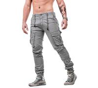 Instinct Pantaloni Uomo Cargo Estivi con Tasche Laterali Lacci in Vita Pants Multitasche Zip alla Caviglia Stile Militare Casual:Pantalone Tasconato Slim Fit in Cotone Primavera Estate 50 Grigio K-573