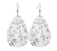 Instruments Performers Notes and Little Birds Orecchini in pelle a goccia da donna con stampa ciondolo con gancio moda vintage festa uso quotidiano, Misura unica, Pelle