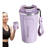 Insulated Coffee Tumbler - 510ml Temperature Display Lidded Mug, High-Definition Display With Lanyard | Ideal For Coffee Milk Juice Tea Cocoa Hot Cold Beverages Travel Mug Easy Carry Everyday