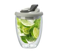 Insulated Glass Beverage Mug - 350 ml Double Layer Design, Transparent Cup, Spill-Resistant Lid | Portable Coffee Travel Tea and Juice Holder, Latte Milk Drinkware, Dessert Serving, Home