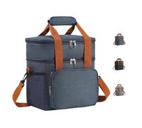 Insulated Lunch Bag for Men Double Decker Lunch Box Adult Leakproof Double Layer Cooler Bag with Shoulder Strap & Handle Large Expandable Lunchbox Women for Work, Picnic, Camping, Travel(Navy blue)