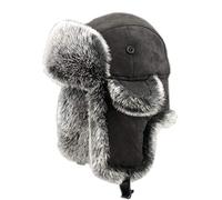 Insun Colbacco Uomo Donna Cappello Trapper Pelle Scamosciata Nero L