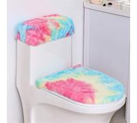 Insun Coprisedile per WC e Rivestimento Copri Serbatoio in Peluche, Elastica Lavabile Set di 2 per WC Universale Rosa Blu 2