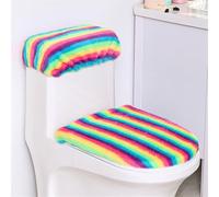 Insun Coprisedile per WC e Rivestimento Copri Serbatoio in Peluche, Elastica Lavabile Set di 2 per WC Universale Strisce Arcobaleno 1