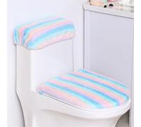 Insun Coprisedile per WC e Rivestimento Copri Serbatoio in Peluche, Elastica Lavabile Set di 2 per WC Universale Strisce Rosa Blu