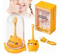 iNszkoos Snoic Spazzolino elettrico ricaricabile per bambini con tazza, intelligente e potente tigre carino spazzolino da denti per ragazze ragazzi con timer 2 minuti 3 modalità per 2-10 anni regali
