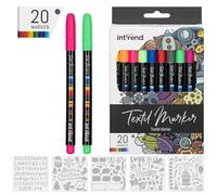 int!rend Pennarelli per Tessuti Permanenti - Set di 20 Colori per Tessuti Permanenti - Pennarelli Stoffa Indelebili - Resistenti ai Lavaggi in Lavatrice - Colori Tessuto Indelebile e 5 Stencil