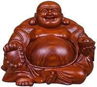 Intagliato A Mano Feng Shui Mano Che Tiene Yuan Bao Laughing Buddha Wood Buddha Statua di Buddha Tesoro Fortunato, S