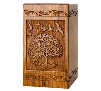INTAJ Urna funeraria in legno intagliata a mano per ceneri umane, design con albero della vita, capacità di 81,6 kg, adatta per uomini e donne adulti, scatola funebre decorativa e cofanetto in legno