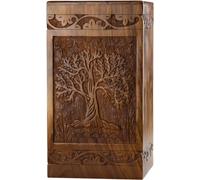 INTAJ Urna funeraria in legno intagliato a mano per ceneri umane, design con albero della vita, 113,4 kg, adatta per adulti, scatola decorativa e cofanetto