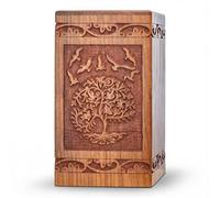 INTAJ Urna funeraria in legno intagliato a mano per ceneri umane, design con albero della vita, 113,4 kg, adatta per adulti, scatola funebre decorativa