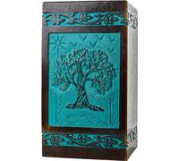 INTAJ Urna Funeraria in Legno per Ceneri Umane, Realizzata a Mano, Commemorativa dell'Albero della Vita, per Cremazione (Verde Acqua, XL, 115 kg)