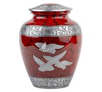 INTAJ Urna funeraria per ceneri umane, urna funeraria per adulti, realizzata a mano, a prezzi accessibili, grande urna per ceneri (rosso reale con ali, adulto)