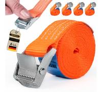 INTAKO Cinghia di Fissaggio 0,5m x 25mm x 250kg - Set di 4 - Cinghie a crichetto corte per portapacchi, bici, moto, camping - DIN EN 12195-2 (4m)