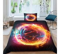 INTCHE Flame Basketball Set Copripiumino 3D Copripiumino Con Set Da Letto in Microfibra, Copripiumino Stampato Per Adulti E Bambini Morbido, Resistente, Traspirante Single（135x200cm）