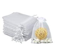 Intckwan 100 Pezzi Sacchetti Organza 9 x 12, Bianco Trasparente Sacchetti Portaconfetti per Bomboniere Comunione Matrimonio Compleanno Gioielli Bustina Natale Regalo con Cordino