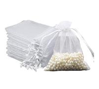 Intckwan 50 sacchetti in organza, colore bianco, 10 x 15 cm, in organza, per gioielli, matrimonio, caramelle, con cordoncino in raso, per festival, feste e matrimoni
