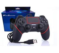 Intckwan Controller Cablato per PS-4 / PS-4 Slim/PS-4 Pro e PC, Joystick Gamepad con Cavo USB Lungo 2 m, Vibrazione, Nessuna Porta Audio Nero & Rosso