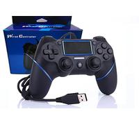 Intckwan Controller Cablato per PS-4 / PS-4 Slim/PS-4 Pro e PC(Win7/8/10), Joystick Gamepad con Cavo USB, Vibrazione, Nessuna Porta Audio Nero & blu