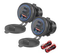 Intckwan Presa USB 12V, 75W, PD e QC3.0 per Moto, Presa USB Impermeabile da Incasso 12-24V con Interruttore e Luce LED Blu, per Auto, Barche, Camion, Roulotte, Motociclette (2 Pezzi)